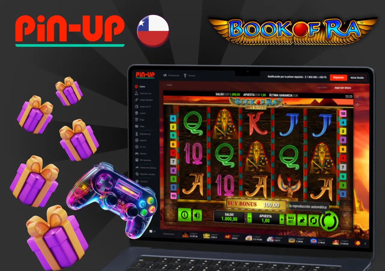 Juego Book of Ra en el casino Pin-Up Chile con bonos y regalos para nuevos jugadores