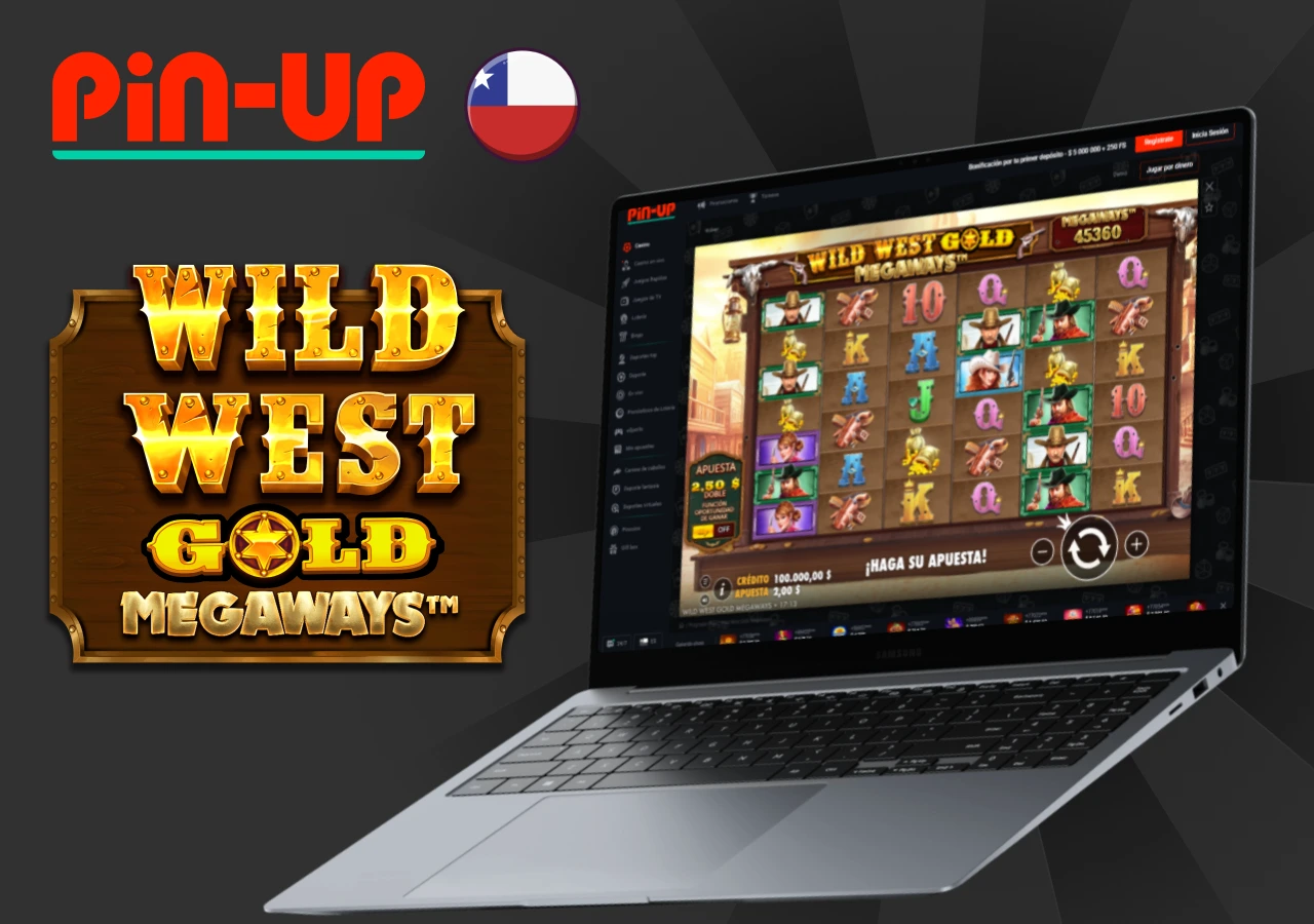 Pantalla del juego Wild West Gold Megaways en Pin-Up Chile con temática del oeste y carretes llenos de símbolos dorados